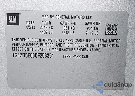 2012 Chevrolet Malibu 2Lt from USA, damaged, VIN 1G1ZD5E00CF353351